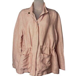 Caslon Linen Blend Red White Striped Cinch Waist Utility Jacket SZ LP Travel